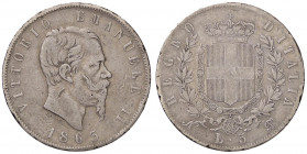 SAVOIA - Vittorio Emanuele II Re d'Italia (1861-1878) - 5 Lire 1865 N Pag. 486; Mont. 168 R AG
 
MB