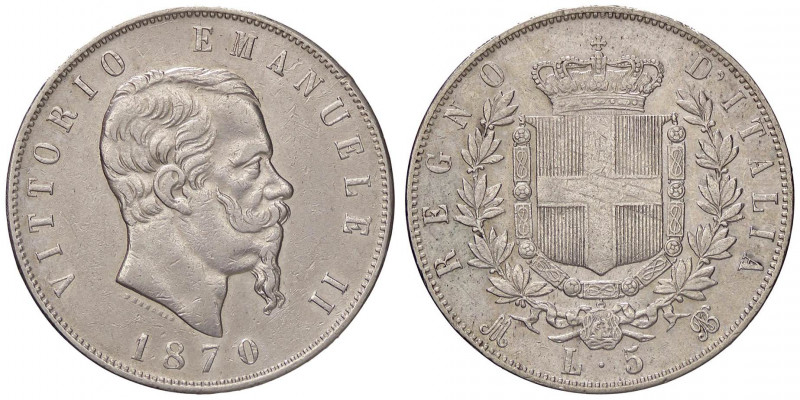 SAVOIA - Vittorio Emanuele II Re d'Italia (1861-1878) - 5 Lire 1870 M Pag. 490; ...