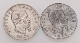SAVOIA - Vittorio Emanuele II Re d'Italia (1861-1878) - 5 Lire 1870 M e 1878 R AG Lotto di 2 monete
 Lotto di 2 monete
MB+÷BB