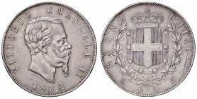 SAVOIA - Vittorio Emanuele II Re d'Italia (1861-1878) - 5 Lire 1872 M Pag. 494; Mont. 177 AG Segni al R/
 Segni al R/
BB+