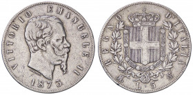 SAVOIA - Vittorio Emanuele II Re d'Italia (1861-1878) - 5 Lire 1873 M Pag. 496; Mont. 180 AG Colpetto
 Colpetto
qBB