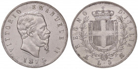 SAVOIA - Vittorio Emanuele II Re d'Italia (1861-1878) - 5 Lire 1875 M Pag. 499; Mont. 184 AG Segni di pulitura
 Segni di pulitura
BB+