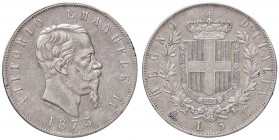 SAVOIA - Vittorio Emanuele II Re d'Italia (1861-1878) - 5 Lire 1875 R Pag. 500; Mont. 186 AG
 
qBB