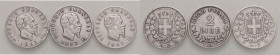 SAVOIA - Vittorio Emanuele II Re d'Italia (1861-1878) - 2 Lire 1863 N e T Stemma, 1863 N valore AG Lotto di 3 monete
 Lotto di 3 monete
MB÷qBB
