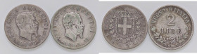 SAVOIA - Vittorio Emanuele II Re d'Italia (1861-1878) - 2 Lire 1863 N Stemma e valore AG Lotto di 2 monete
 Lotto di 2 monete
med. MB