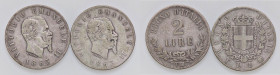 SAVOIA - Vittorio Emanuele II Re d'Italia (1861-1878) - 2 Lire 1863 T Stemma e valore R AG Lotto di 2 monete
 Lotto di 2 monete
med. MB