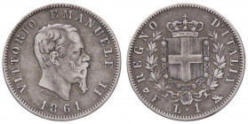 SAVOIA - Vittorio Emanuele II Re d'Italia (1861-1878) - Lira 1861 F Stemma Pag. 510; Mont. 200 R AG
 
MB+/qBB