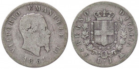 SAVOIA - Vittorio Emanuele II Re d'Italia (1861-1878) - Lira 1861 F Stemma Pag. 510; Mont. 200 R AG
 
qMB/MB+