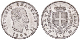 SAVOIA - Vittorio Emanuele II Re d'Italia (1861-1878) - Lira 1863 M Stemma Pag. 514; Mont. 204 AG
 
SPL/SPL+
