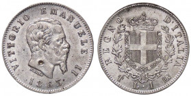 SAVOIA - Vittorio Emanuele II Re d'Italia (1861-1878) - Lira 1863 T Stemma Pag. 515; Mont. 203 NC AG Segno di punteruolo sul collo
 Segno di punteruo...