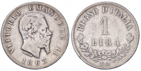 SAVOIA - Vittorio Emanuele II Re d'Italia (1861-1878) - Lira 1863 T Valore Pag. 517; Mont. 207 RRR AG
 
MB