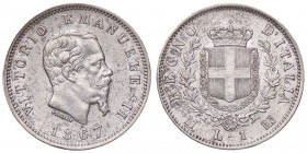 SAVOIA - Vittorio Emanuele II Re d'Italia (1861-1878) - Lira 1867 M Stemma Pag. 518; Mont. 206 AG
 
SPL-FDC