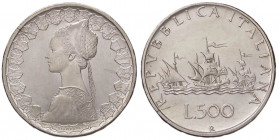 REPUBBLICA ITALIANA - Repubblica Italiana (monetazione in lire) (1946-2001) - 500 Lire 1958 - Caravelle Mont. 2 AG Crepa di conio sotto la R
 Crepa d...