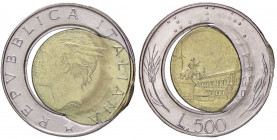 REPUBBLICA ITALIANA - Repubblica Italiana (monetazione in lire) (1946-2001) - 500 Lire 1995 Att. Q50d AC Tondello completamente irregolare con fuorius...