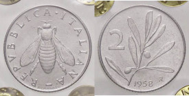 REPUBBLICA ITALIANA - Repubblica Italiana (monetazione in lire) (1946-2001) - 2 Lire 1958 Mont. 7 RR IT Sigillata Lucio Raponi
 Sigillata Lucio Rapon...