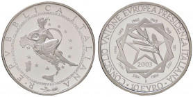 REPUBBLICA ITALIANA - Repubblica Italiana (monetazione in euro) (2002) - 10 Euro 2003 - Presidenza Italiana CEE AG In confezione
 In confezione - 
F...