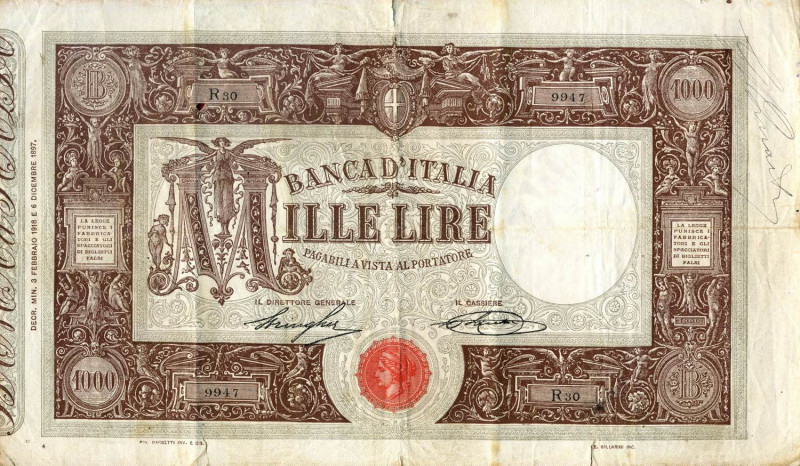 CARTAMONETA - BANCA d'ITALIA - Vittorio Emanuele III (1900-1943) - 1.000 Lire - ...