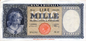CARTAMONETA - BANCA d'ITALIA - Repubblica Italiana (monetazione in lire) (1946-2001) - 1.000 Lire - Testina 20/03/1947 Alfa 690; Lireuro 53A RR Einaud...