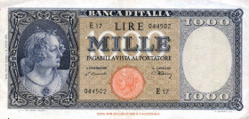 CARTAMONETA - BANCA d'ITALIA - Repubblica Italiana (monetazione in lire) (1946-2001) - 1.000 Lire - Testina 20/03/1947 Alfa 690; Lireuro 53A RR Einaud...