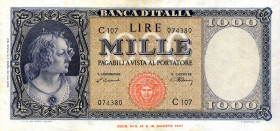 CARTAMONETA - BANCA d'ITALIA - Repubblica Italiana (monetazione in lire) (1946-2001) - 1.000 Lire - Medusa 20/03/1947 Alfa 695; Lireuro 54A Einaudi/Ur...