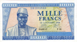CARTAMONETA ESTERA - GUINEA - Repubblica - 1.000 Franchi 02/10/1958 Pick 9 R Stirato
 Stirato
BB+