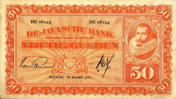 CARTAMONETA ESTERA - INDIE OLANDESI - Guglielmina (1890-1948) - 50 Gulden 10/03/1927 Pick 72
 
MB