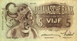 CARTAMONETA ESTERA - INDIE OLANDESI - Guglielmina (1890-1948) - 5 Gulden 24/06/1936 Pick 78
 
qBB
