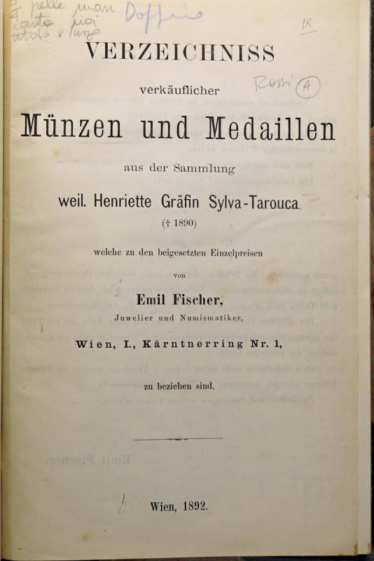 BIBLIOGRAFIA NUMISMATICA - CATALOGHI D'ASTA Fischer E. - Verzeichniss verkauflic...
