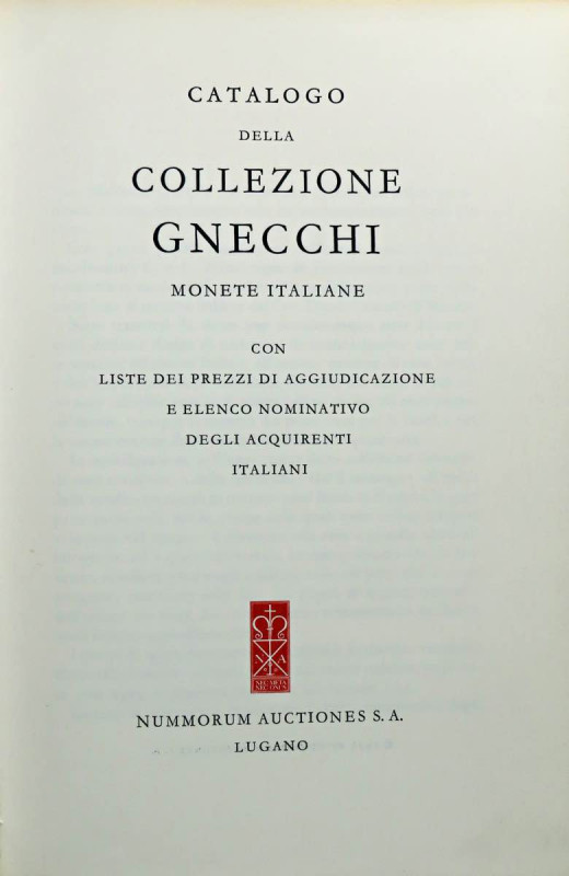 BIBLIOGRAFIA NUMISMATICA - CATALOGHI D'ASTA Hamburger L. - Collezione Gnecchi - ...
