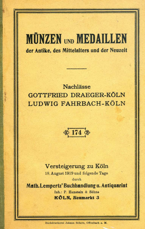 BIBLIOGRAFIA NUMISMATICA - CATALOGHI D'ASTA Lempertz M. e Hanstein P. - Katalog ...