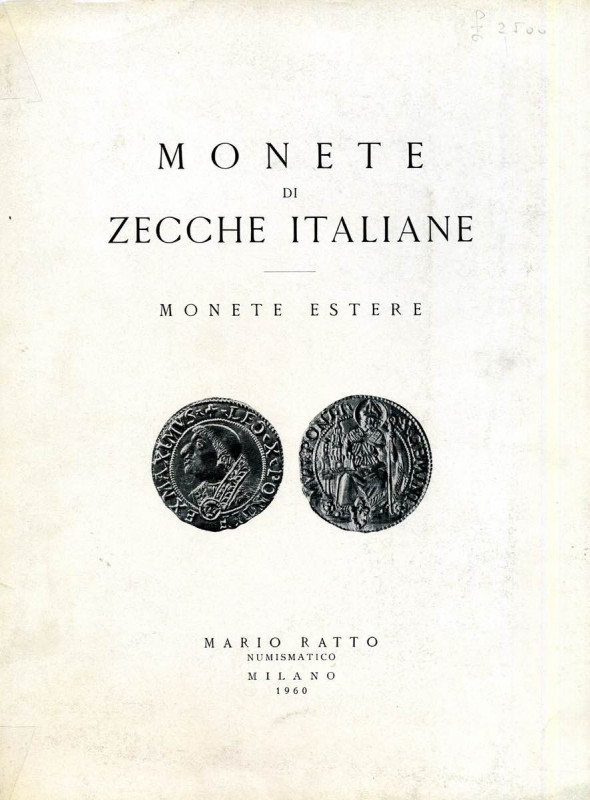 BIBLIOGRAFIA NUMISMATICA - CATALOGHI D'ASTA Ratto M. - Milano 24/11/1960 Monete ...