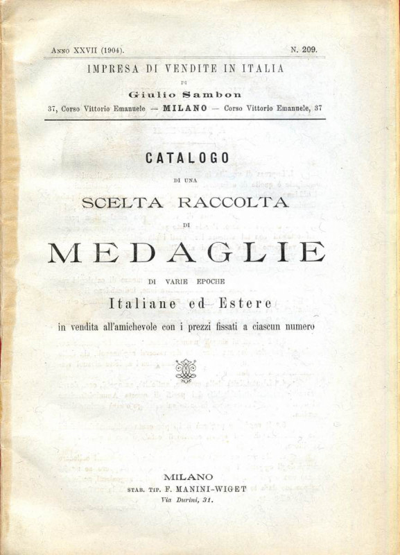 BIBLIOGRAFIA NUMISMATICA - CATALOGHI D'ASTA Sambon G. - Catalogo di una scelta r...