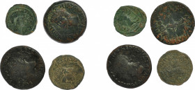 HISPANIA ANTIGUA. Lote de 4 monedas: 1 dupondio de Colonia Patricia, 1 dupondio de Colonia Romula, un as de Colonia Caesar Augusta y un semis de Castu...
