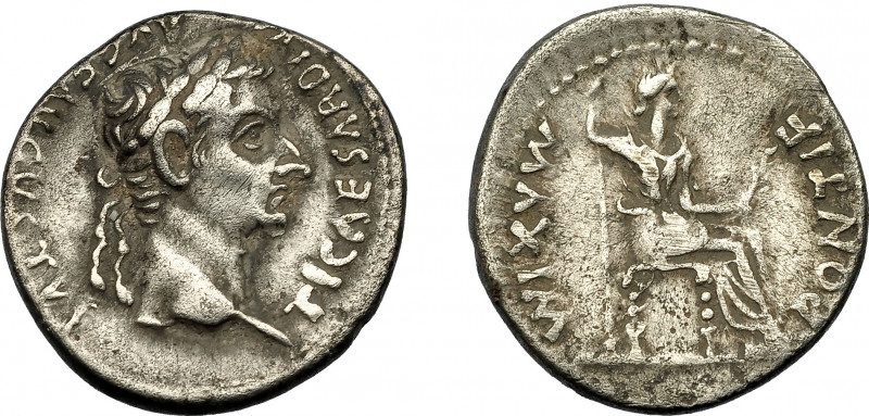 IMPERIO ROMANO. TIBERIO. Denario. Lugdunum (36-37 d.C.). A/ Busto laureado a der...