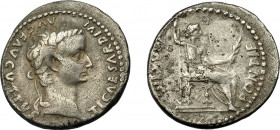IMPERIO ROMANO. TIBERIO. Denario. Lugdunum (36-37 d.C.). A/ Busto laureado a der. R/ Livia sentada a der. en silla con patas ornamentadas y sobre líne...