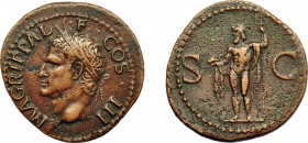 IMPERIO ROMANO. AGRIPA (bajo Calígula). As. Roma (37-41 d.C.). A/ Cabeza de Agripa con corona rostral a izq.; M AGRIPPA L F COS III. R/ Neptuno a izq....