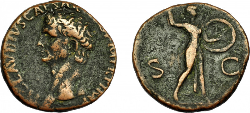 IMPERIO ROMANO. CLAUDIO I. As. Roma (50-54 d.C.). R/ Minerva a der. con escudo y...