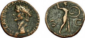 IMPERIO ROMANO. CLAUDIO I. As. Roma (50-54 d.C.). R/ Minerva a der. con escudo y jabalina, en campo S-C. AE 8,36 g. 39,9 mm. RIC-116. MBC-.