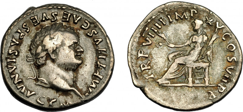 IMPERIO ROMANO. TITO. Denario. Roma (79 d.C.). A/ Cabeza laureada a der.; IMP TI...