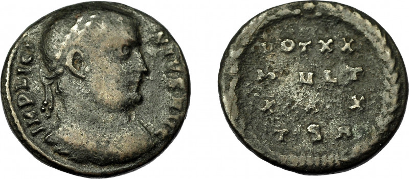 IMPERIO ROMANO. LICINIO I. Tesalónica (308-310). R/ Láurea rodeando VOT XX/MVLT/...