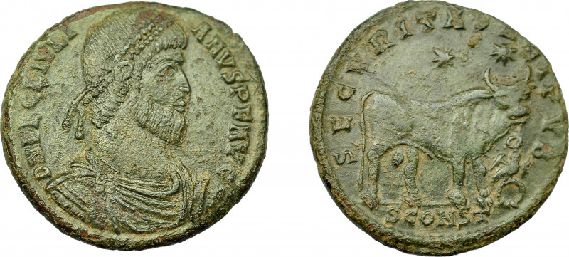 IMPERIO ROMANO. JULIANO II. Doble maiorina. Arelate (360-363). R/ Toro a der., e...