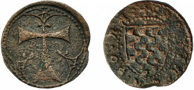 CORONA DE ARAGÓN. TARRAGONA. Senyal (post. 1491). A/ T dentro de orla lobulada con tréboles. R/ Escudo de Tarragona; + : D(E):TA:RA:GO:NA. AE 4,76 g. ...