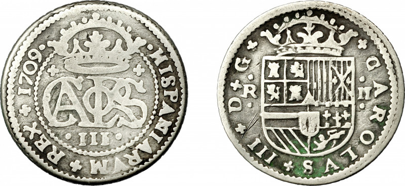 CARLOS III (pretendiente). 2 reales. 1709. Barcelona. VI-23. MBC-.