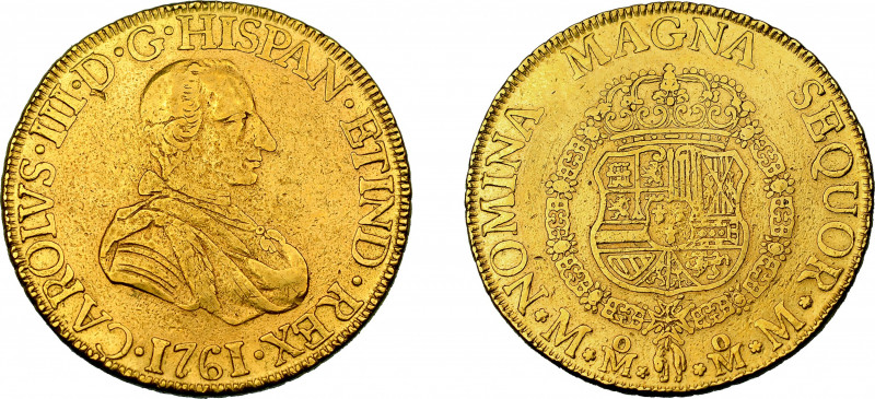 CARLOS III. 8 escudos. 1761. México. MM. Toisón en el pecho. VI-1633. Estuvo col...