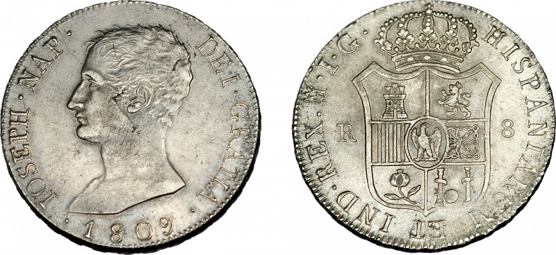 JOSÉ NAPOLEÓN I. 8 reales. 1809. Madrid. IG. VI-27. Defectos de cospel en anv. M...