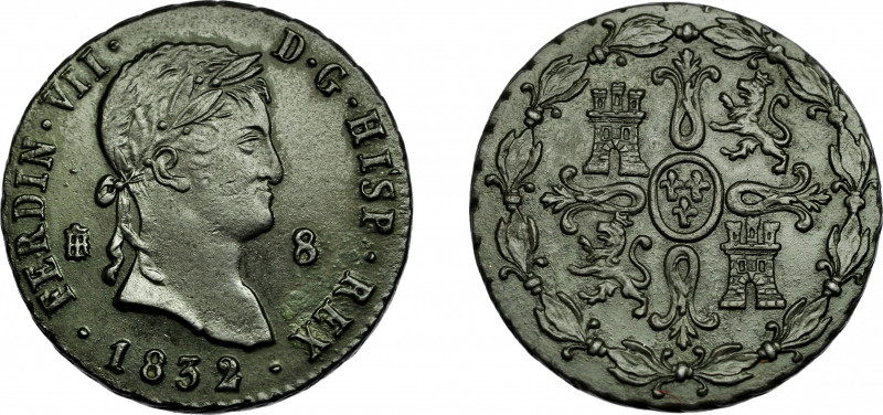 FERNANDO VII. 8 maravedís. 1832. Segovia. VI-232. MBC+/EBC-.