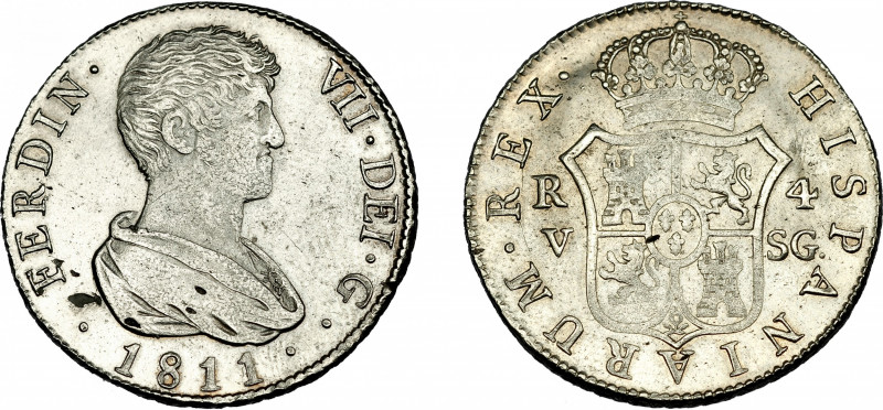 FERNNADO VII. 4 reales. 1814. Valencia. SG. VI-945. Pequeñas faltas de metal. Ac...