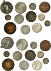 MONEDAS EXTRANJERAS. Lote de 12 piezas, 9 de ellas de plata, una con agujero: Argentina (1 medalla), Cuba (3), Bolivia (1), Panamá (3), Estados Unidos...