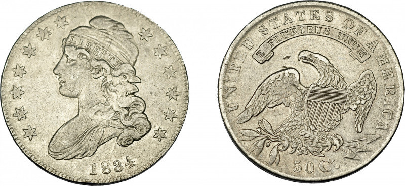 MONEDAS EXTRANJERAS. ESTADOS UNIDOS DE AMÉRICA. 1/2 dólar 1834. Filadelfia. KM-3...