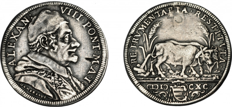 MONEDAS EXTRANJERAS. ESTADOS ITALIANOS. Estados papales. Alejandro VIII. Testón....